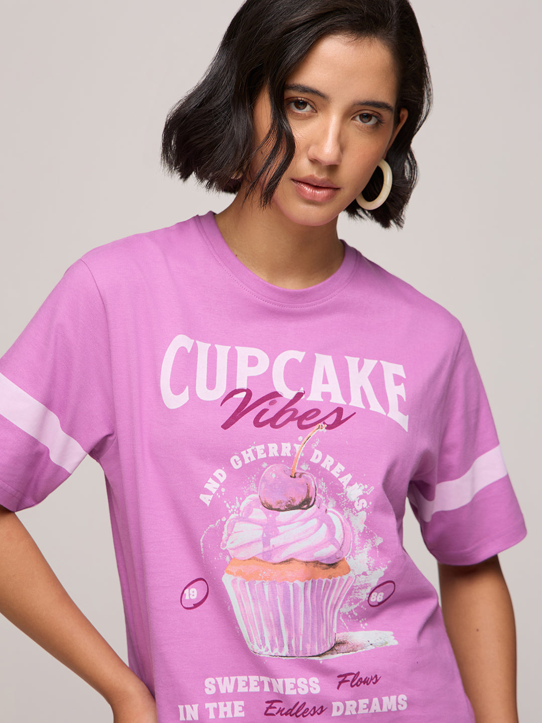 Womens Printed Oversized Fit Cotton T-Shirt