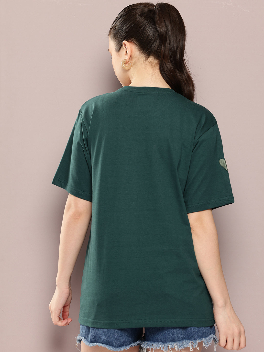 Womens Half Sleeve Round Neck Embroidery Oversized Fit Tshirts