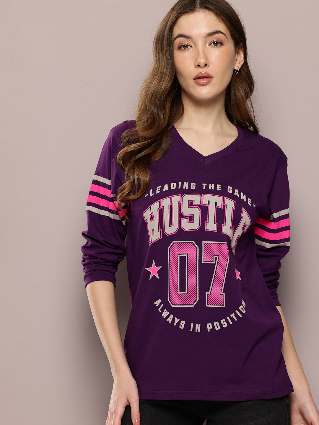 Womens Full Sleeve Round Neck Printed Oversized Fit Tshirts