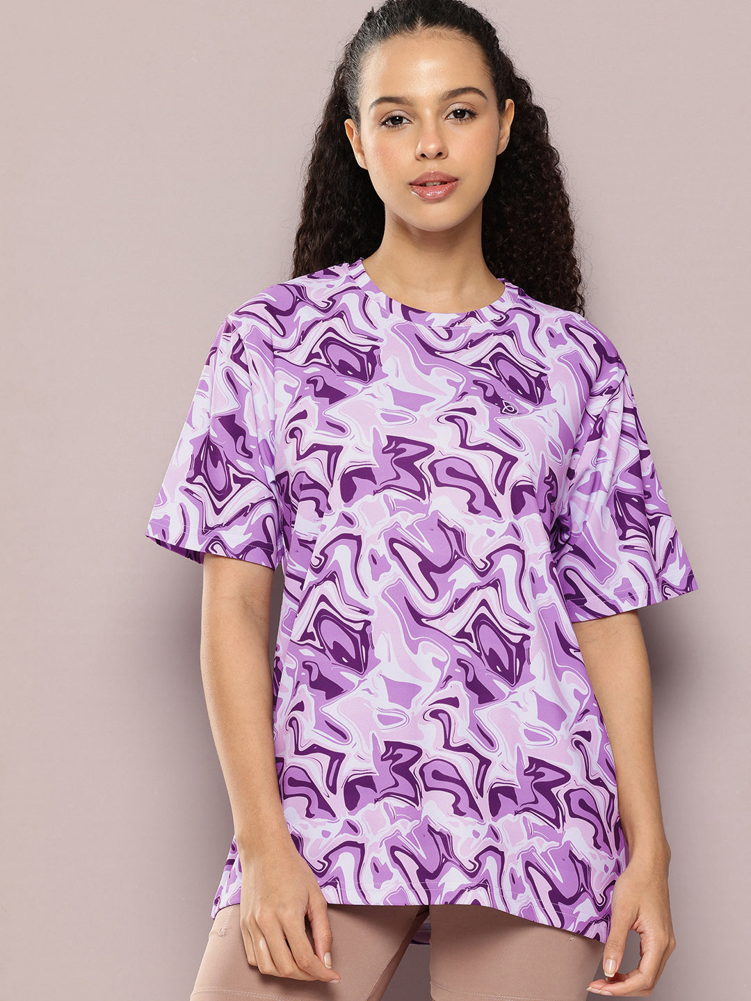 Womens Half Sleeve Round Neck All-Over Printed Oversized Fit Tshirts
