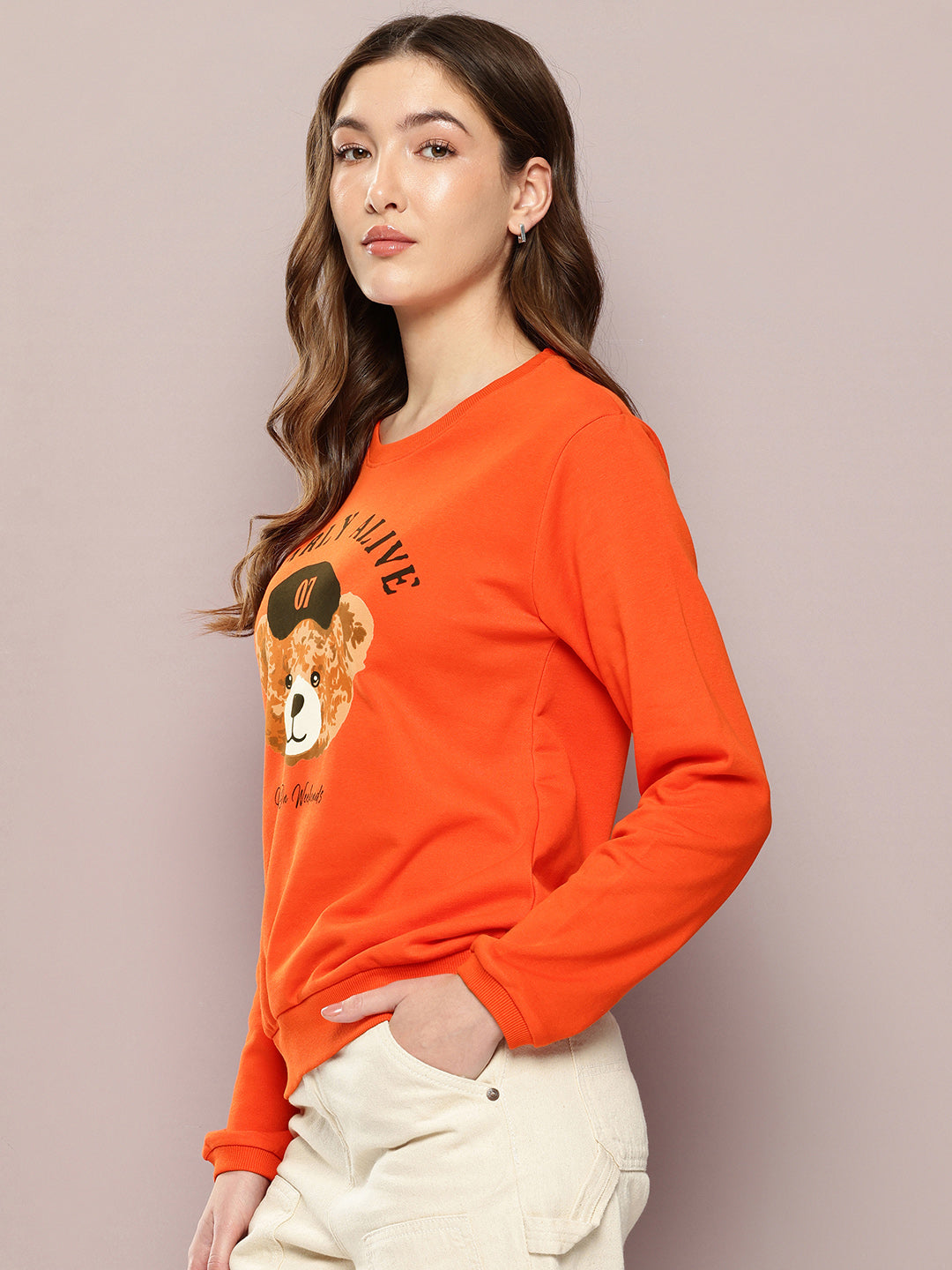 Womens Full Sleeve Round Neck Printed Relaxed Fit Tshirts