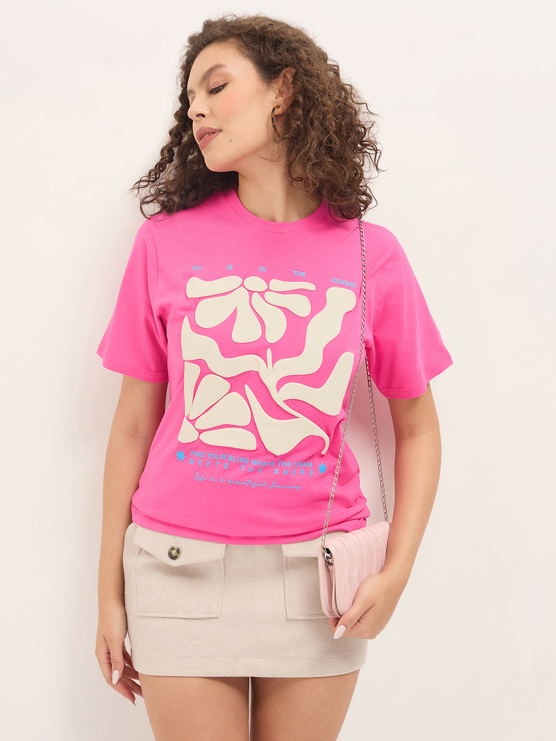 Womens Half Sleeve Round Neck Puff Print Oversized Fit Tshirts