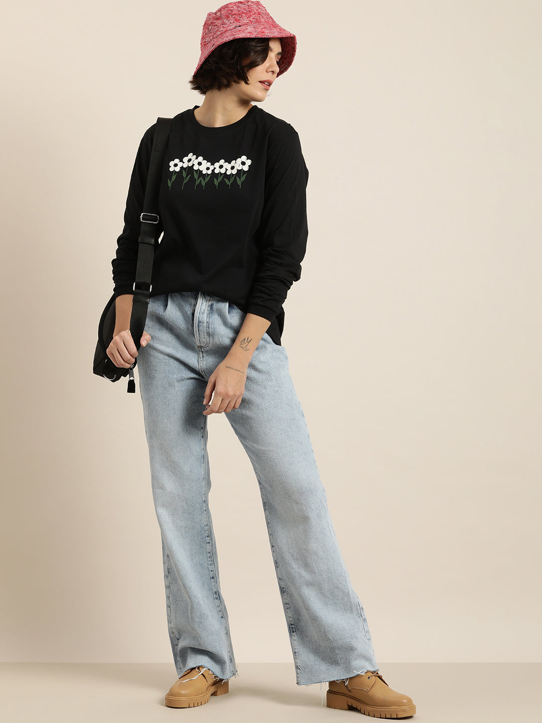 Womens Full Sleeve Round Neck Oversized Fit T-Shirts