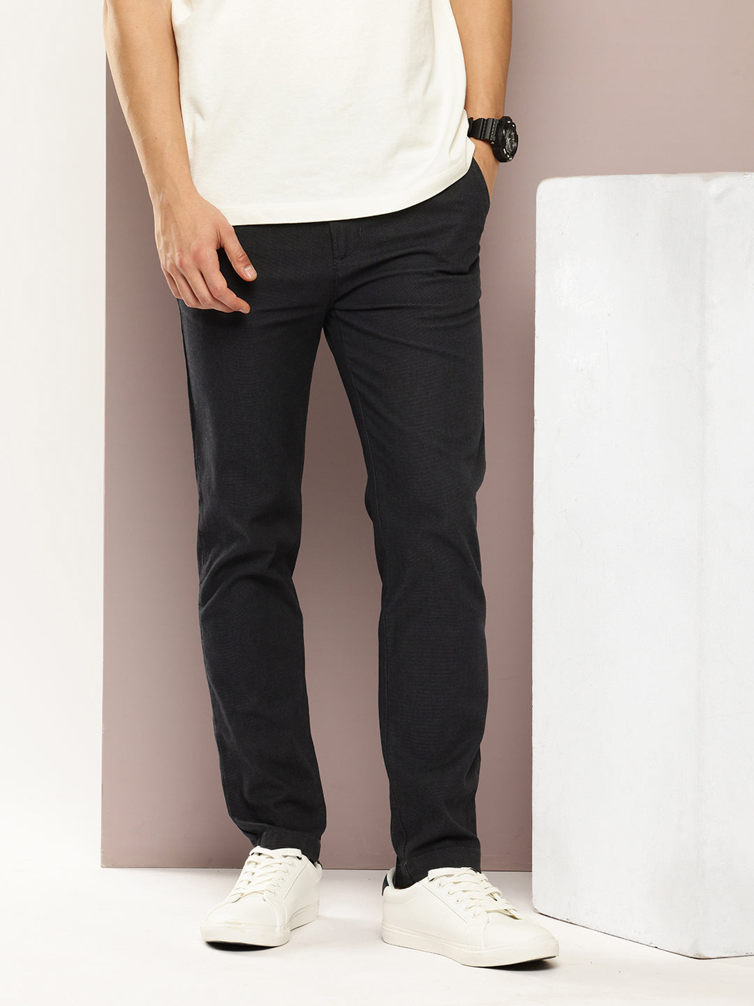 Men Slim Fit Solid Chinos Casual Trousers