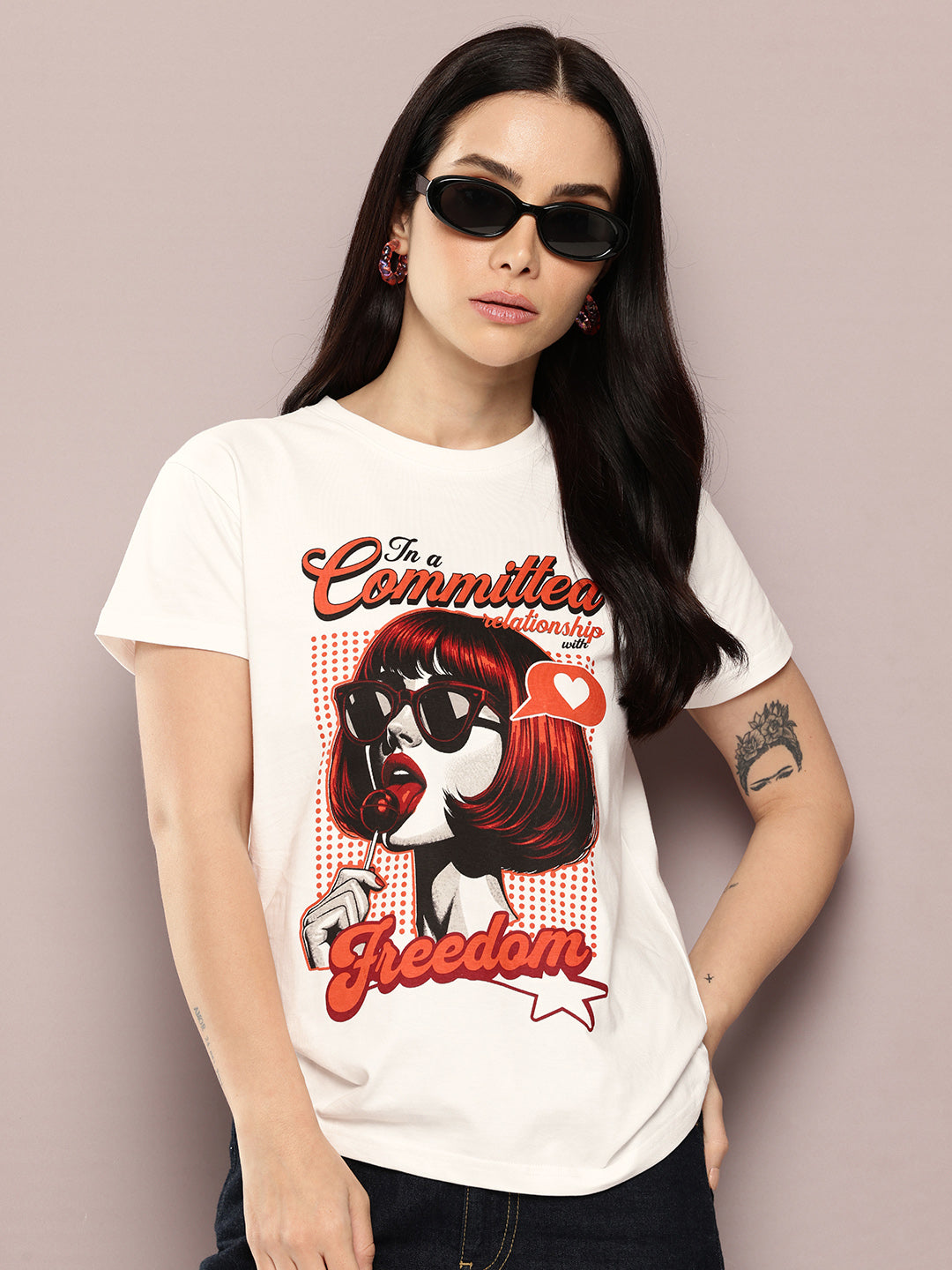 Womens Half Sleeve Round Neck Printed Regular Fit Tshirts