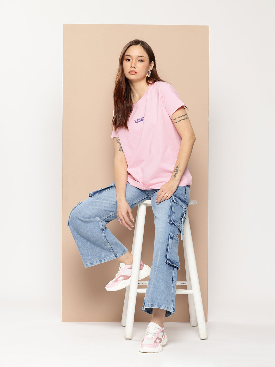 Womens Half Sleeve Round Neck Back Printed Boxy Fit Tshirts