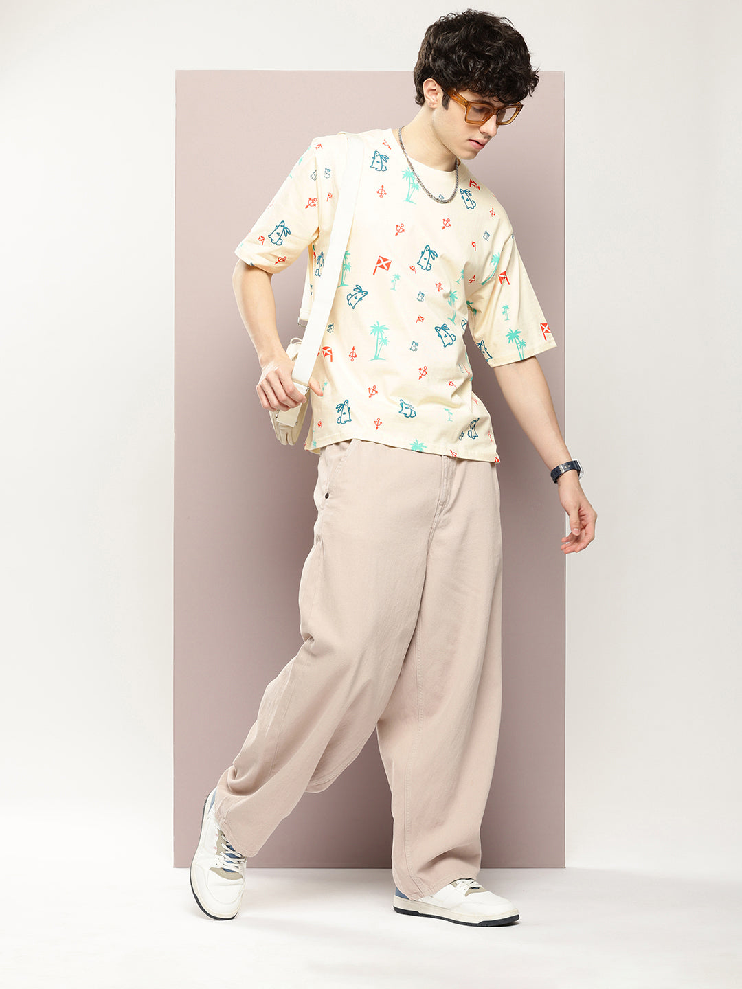 Mens Half Sleeve Round Neck All-Over Printed Oversized Fit Tshirts
