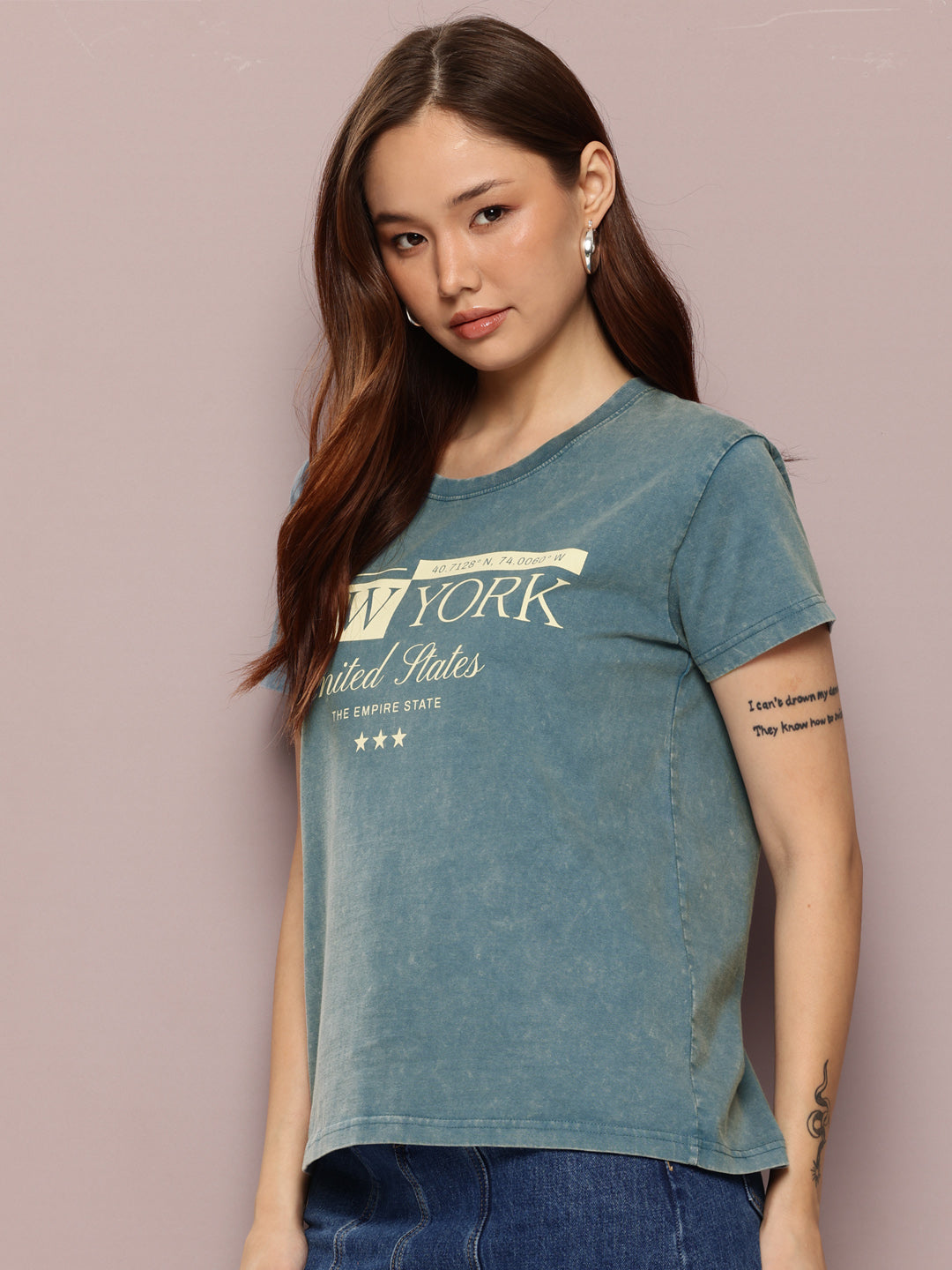 Womens Half Sleeve Round Neck Printed Boxy Fit Tshirts