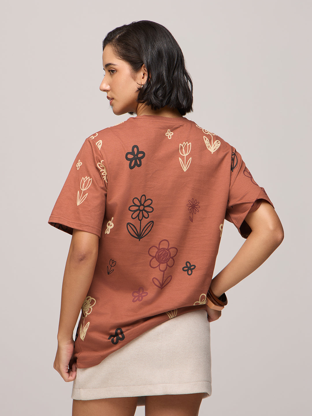 Womens Printed Oversized Fit Cotton T-Shirt