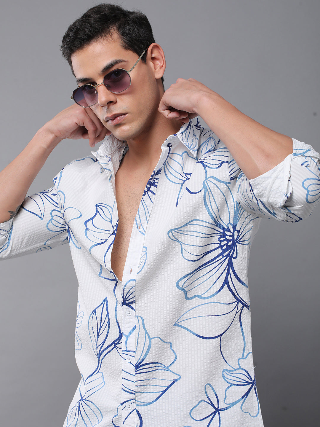 Men Floral Printed Full Sleeve Casual Shirt