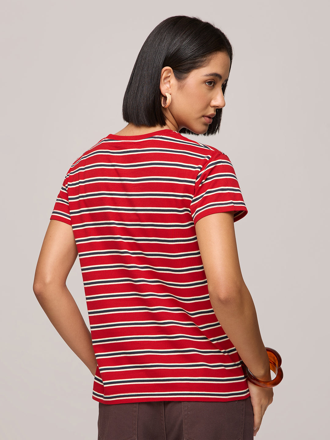 Womens Striped Regular Fit Cotton T-Shirt