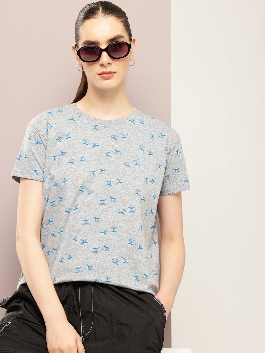 Womens Half Sleeve Round Neck All-Over Printed Boxy Fit Tshirts