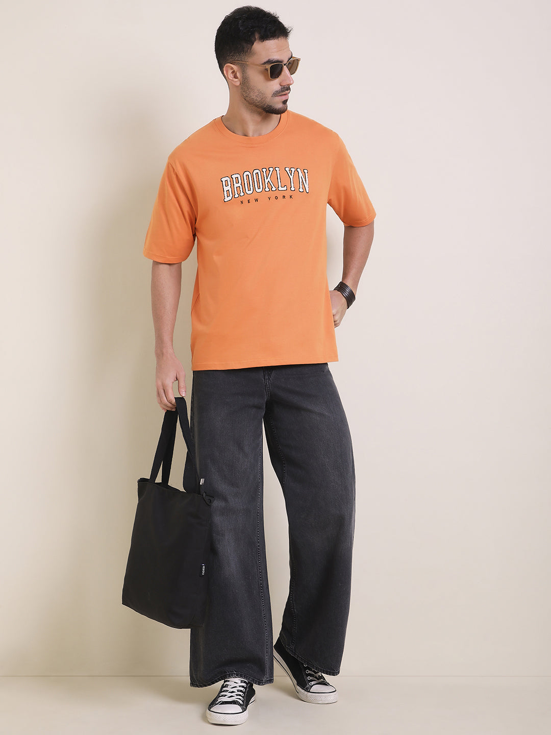 Mens Half Sleeve Round Neck Embroidered Oversized Fit Tshirts