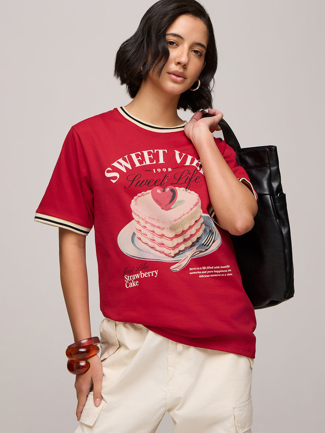 Womens Printed Oversized Fit Cotton T-Shirt