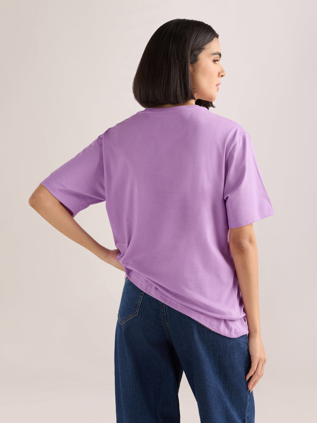Womens Laces Detailed Oversized Round Neck Cotton Tshirt