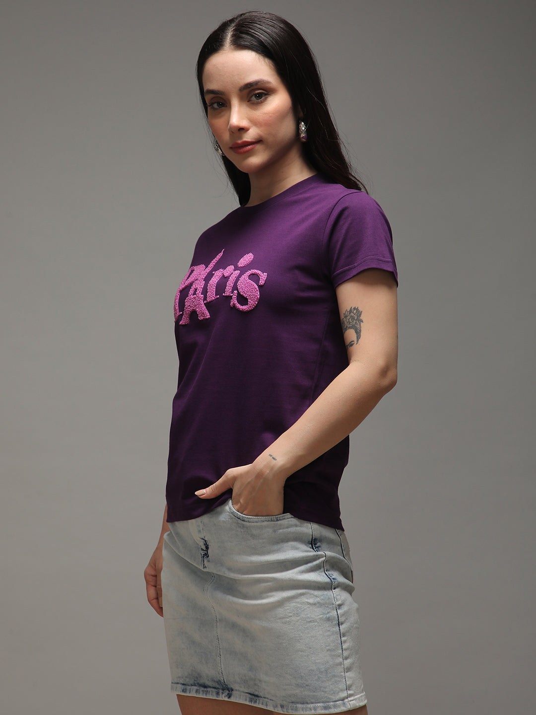 Womens Half Sleeve Round Neck Embroidery Regular Fit Tshirts