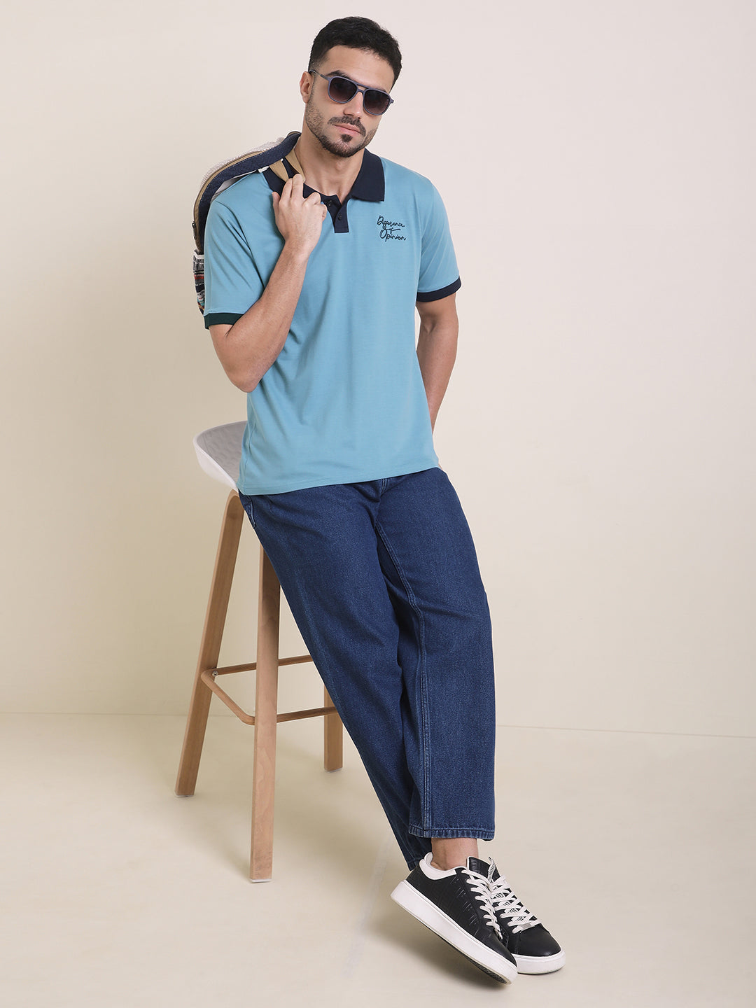 Mens Half Sleeve Polo Neck Back Embroidered Relaxed Fit Tshirts