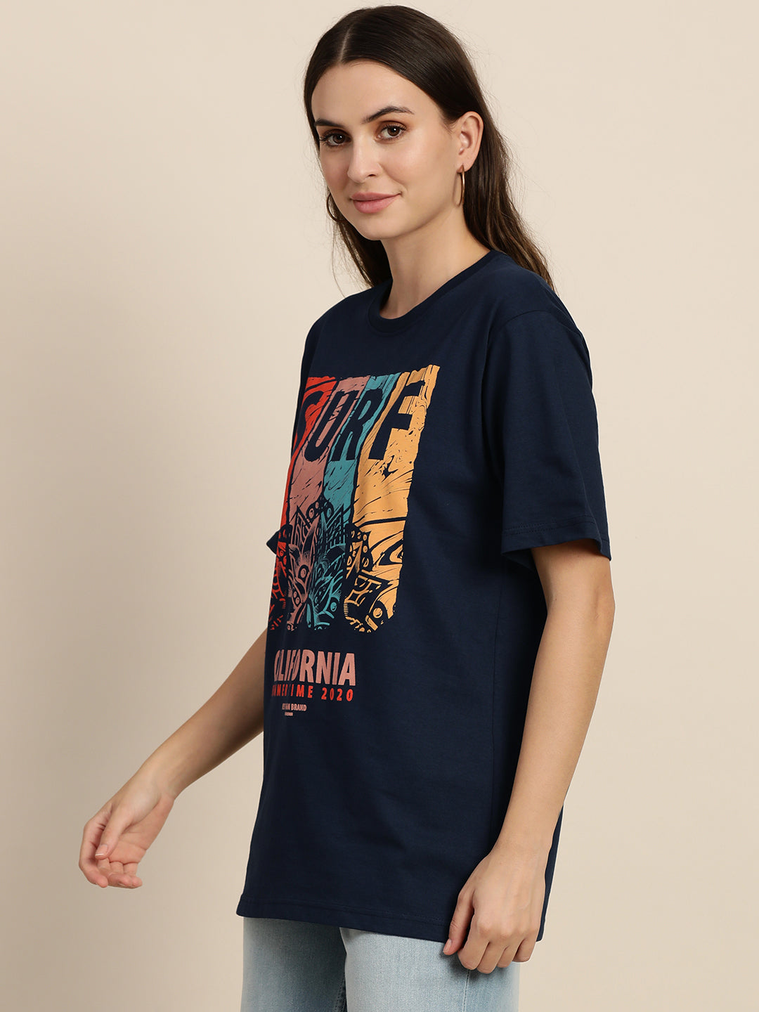Womens Short Sleeve Round Neck Oversized Fit T-Shirt