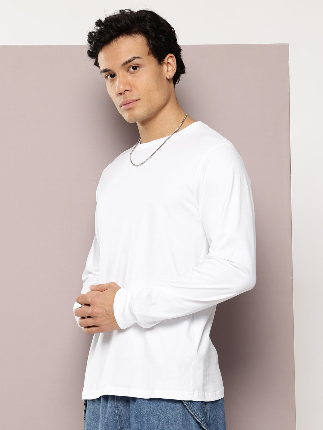 Mens Full Sleeve Round Neck Solid Regular Fit Tshirts