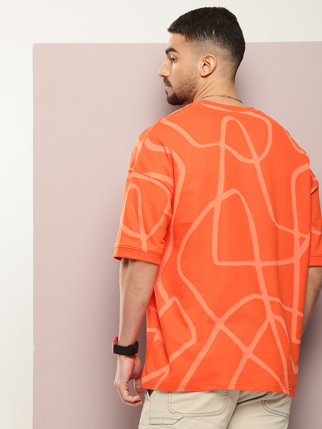 Mens Half Sleeve Round Neck All-Over Printed Oversized Fit Tshirts