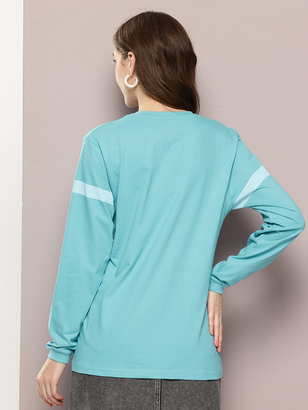 Womens Full Sleeve Round Neck Printed Oversized Fit Tshirts