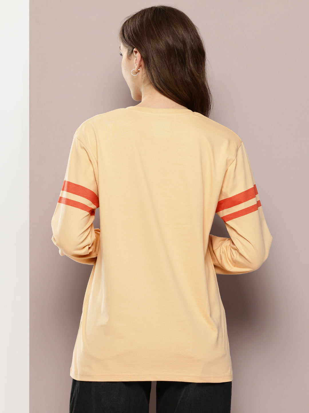 Womens Full Sleeve Round Neck Printed Oversized Fit Tshirts