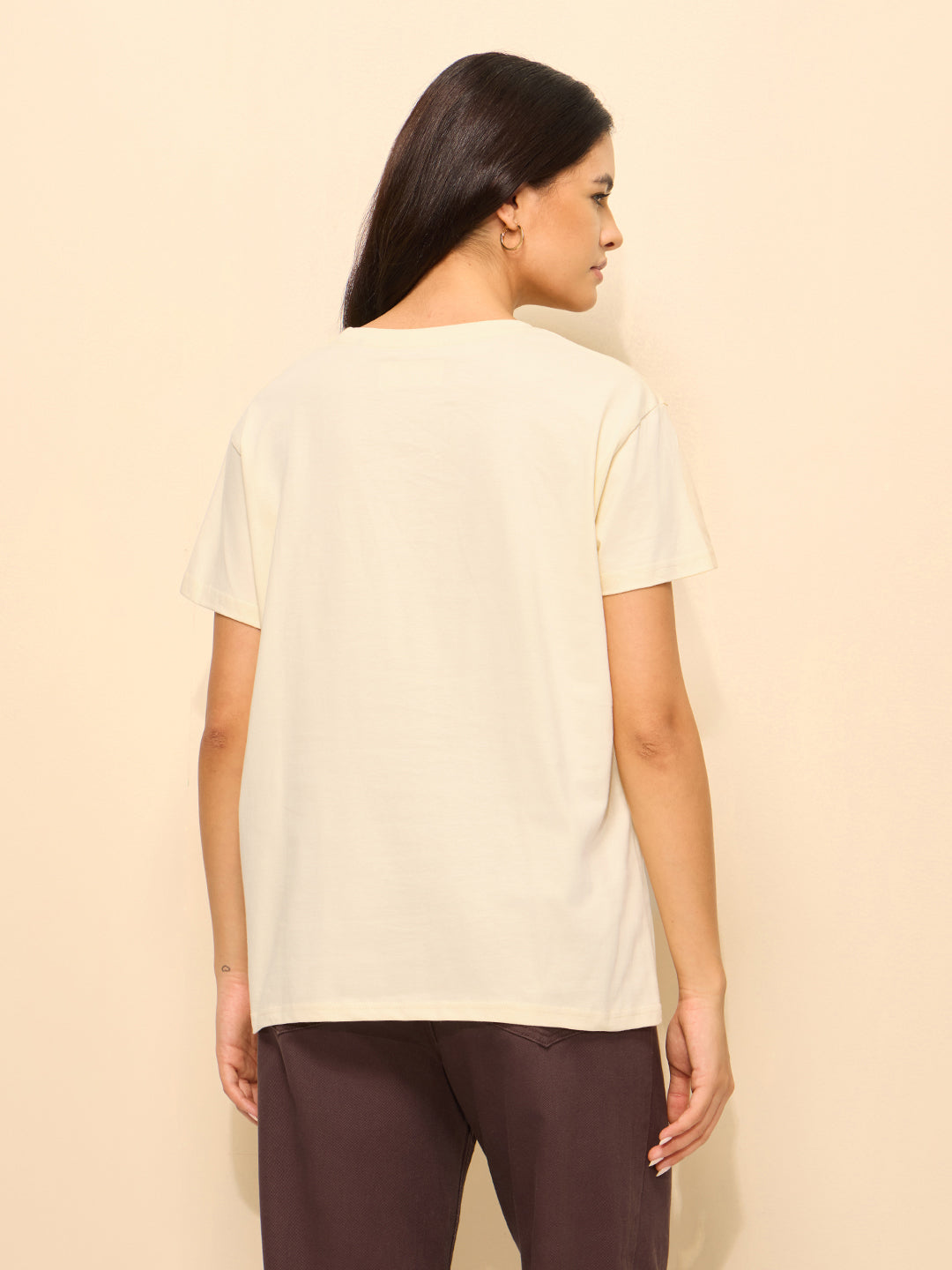 Womens Printed Boxy Regular Fit Cotton T-Shirt