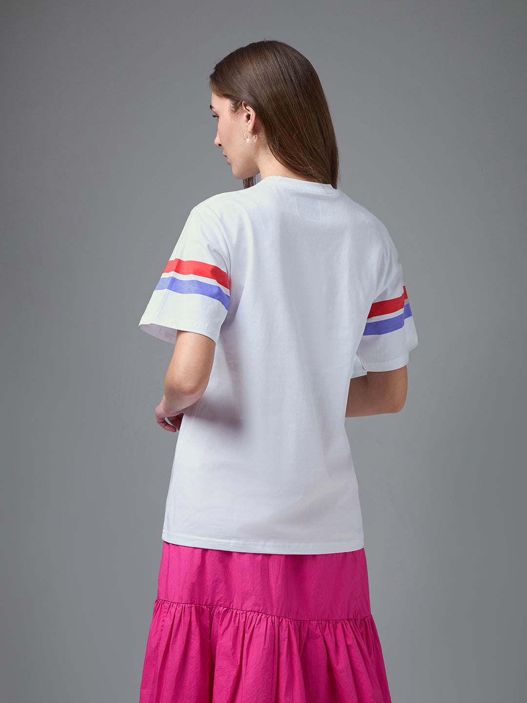 Womens Printed Round Neck Oversized Fit Tshirt