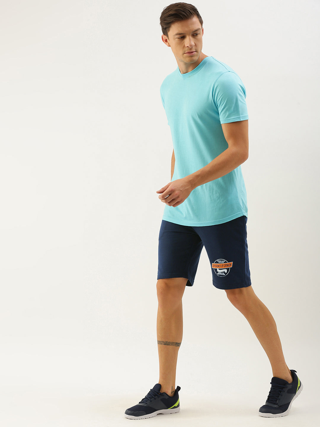Men Navy Blue Brand Logo Printed Mid-Rise Regular Shorts