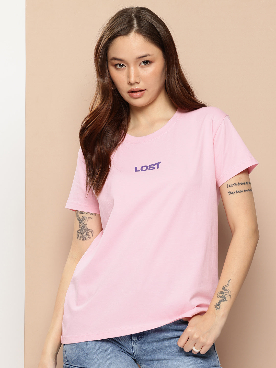 Womens Half Sleeve Round Neck Back Printed Boxy Fit Tshirts