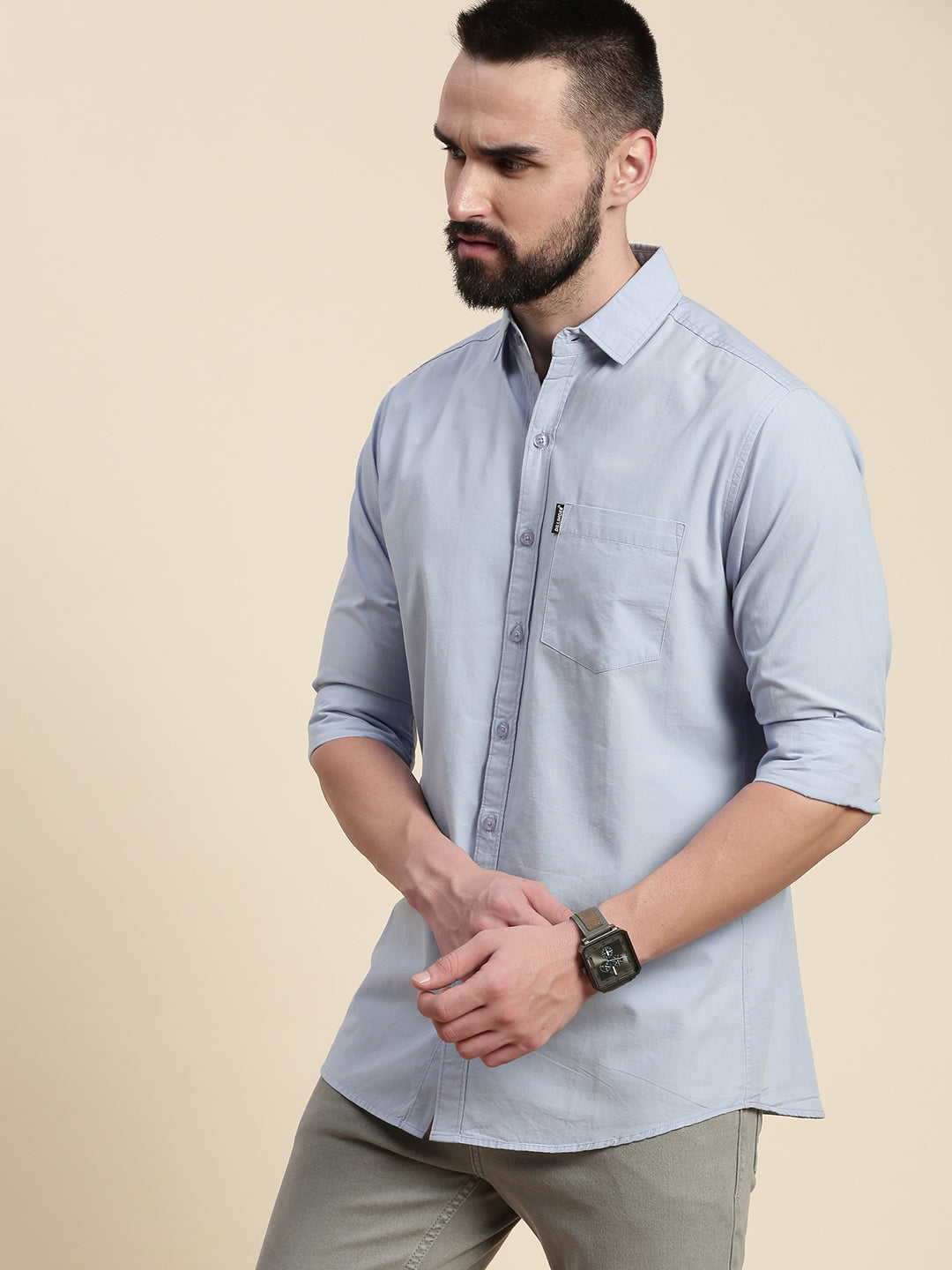 Mens Plain Full Sleeve Shirt With Pocket
