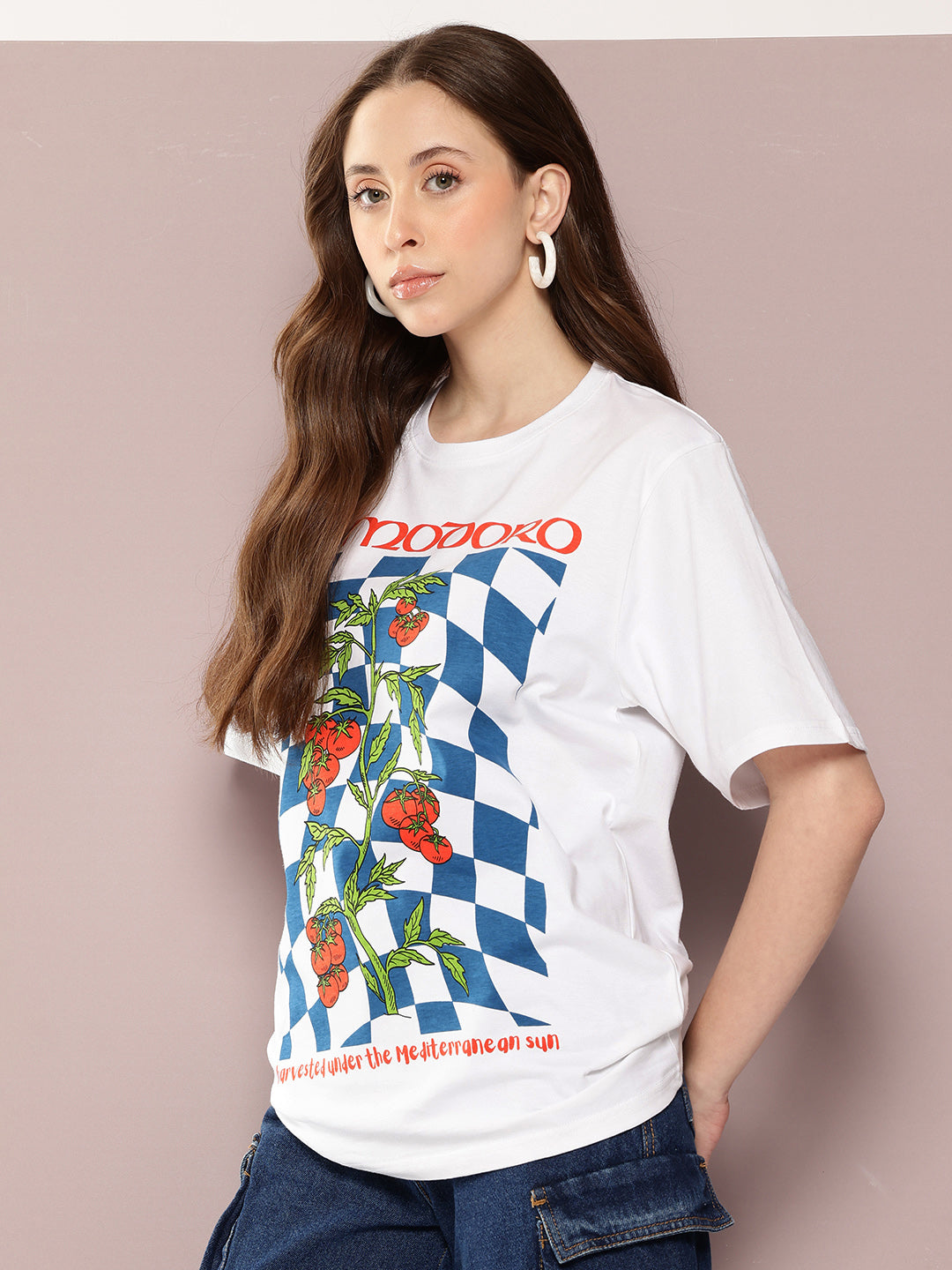 Womens Half Sleeve Round Neck Printed Oversized Fit Tshirts