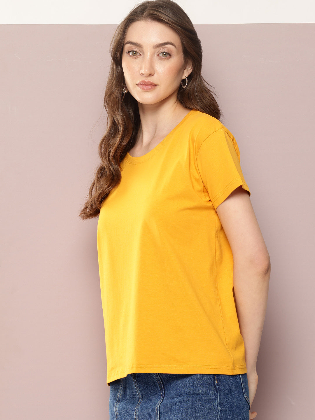 Womens Half Sleeve Round Neck Solid Boxy Fit Tshirts