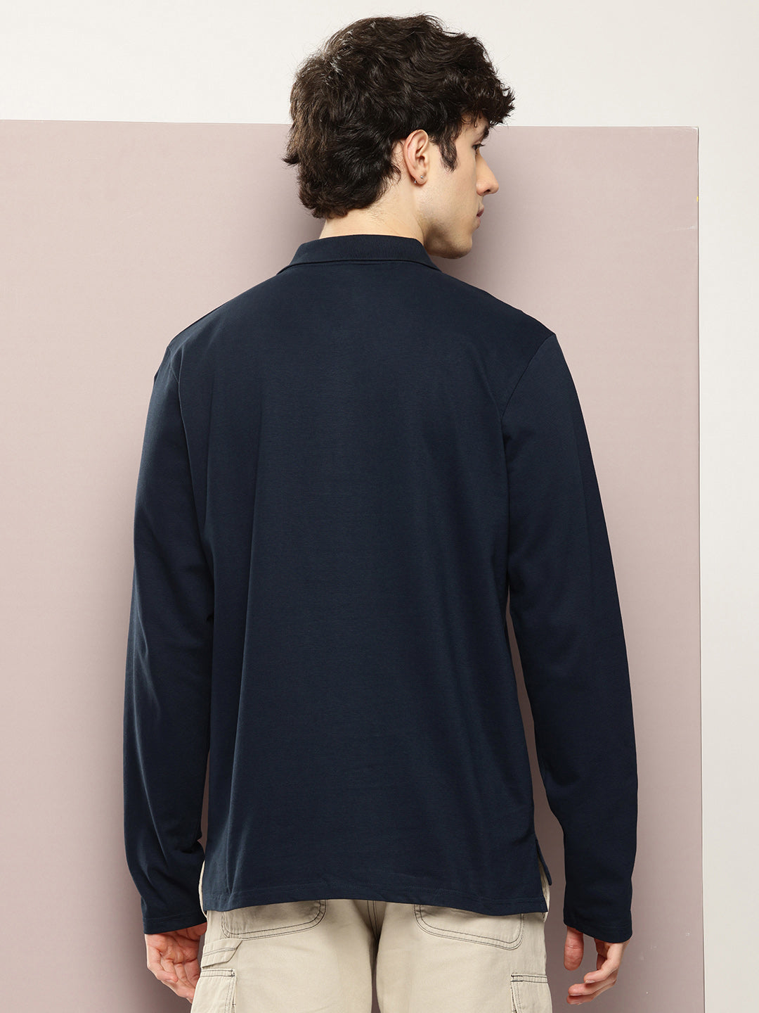 Mens Full Sleeve Polo Neck Solid Oversized Fit Tshirts
