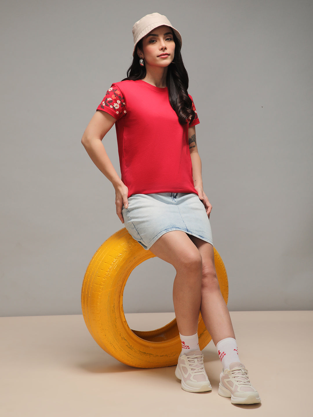 Womens Half Sleeve Round Neck Embroidery Regular Fit Tshirts
