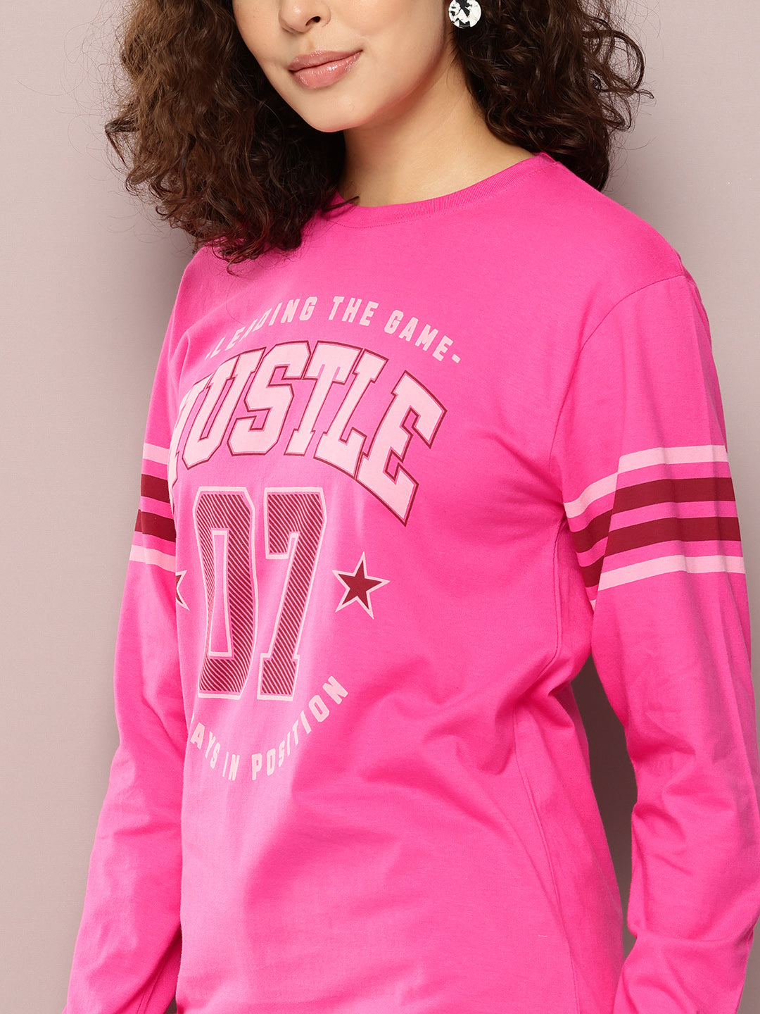 Womens Full Sleeve Round Neck Printed Oversized Fit Tshirts