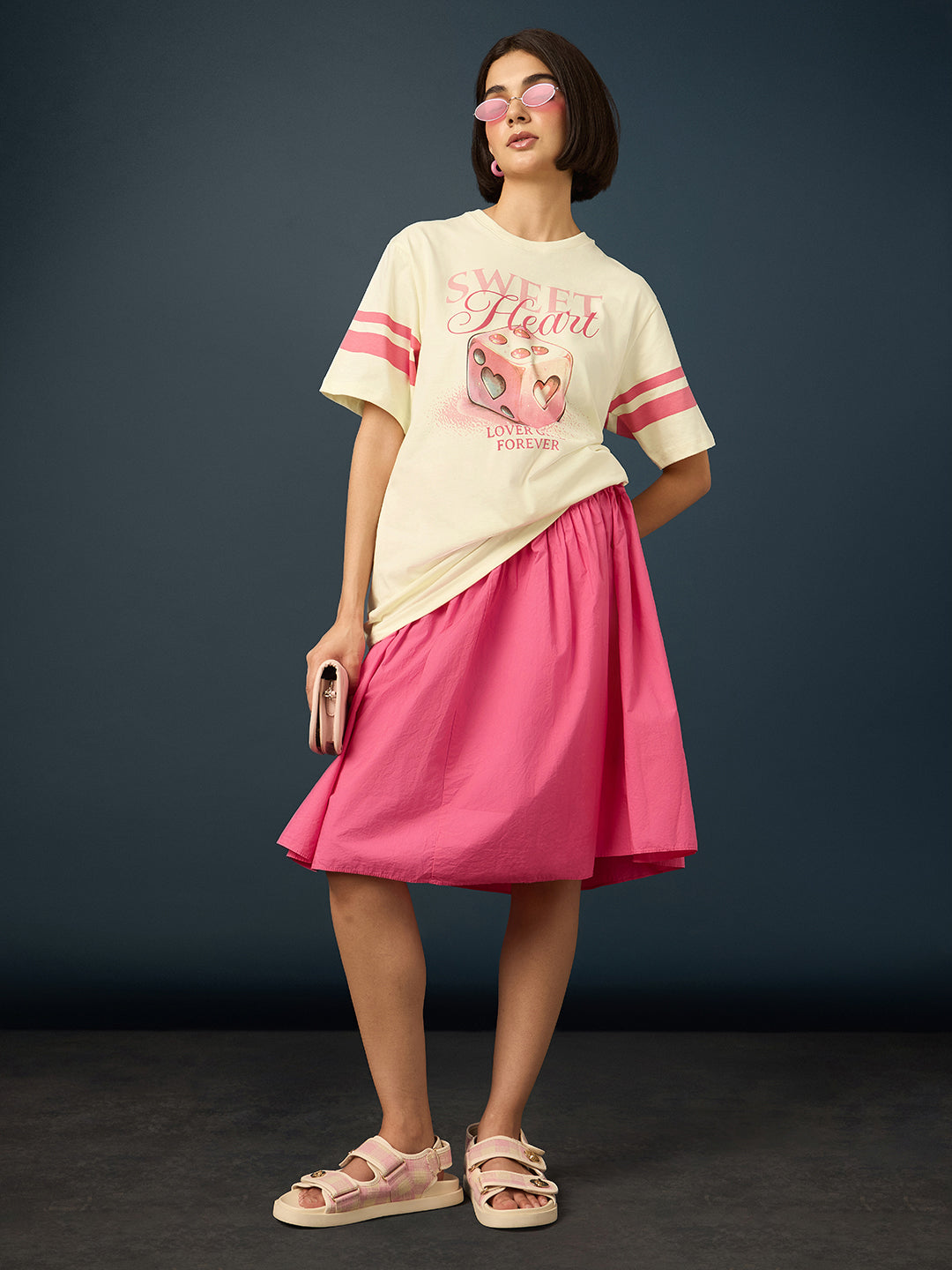 Womens Short Sleeve Printed Oversized Fit Tshirt 