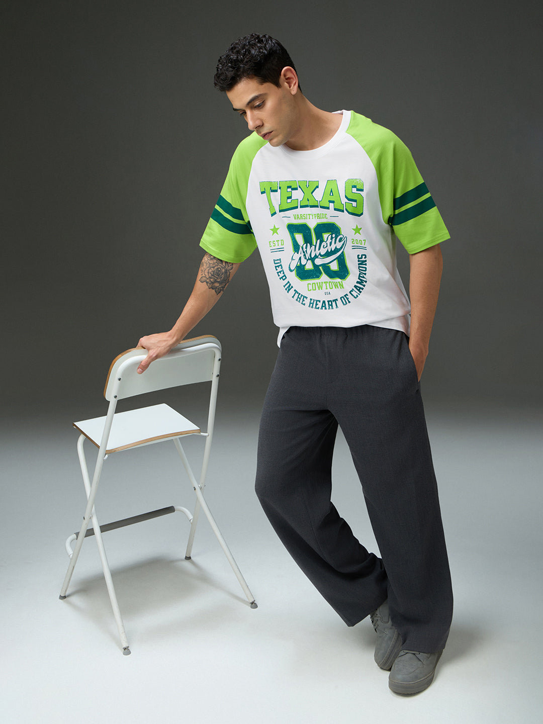 Mens Round Neck Raglan Sleeve Printed Oversized Fit Tshirt