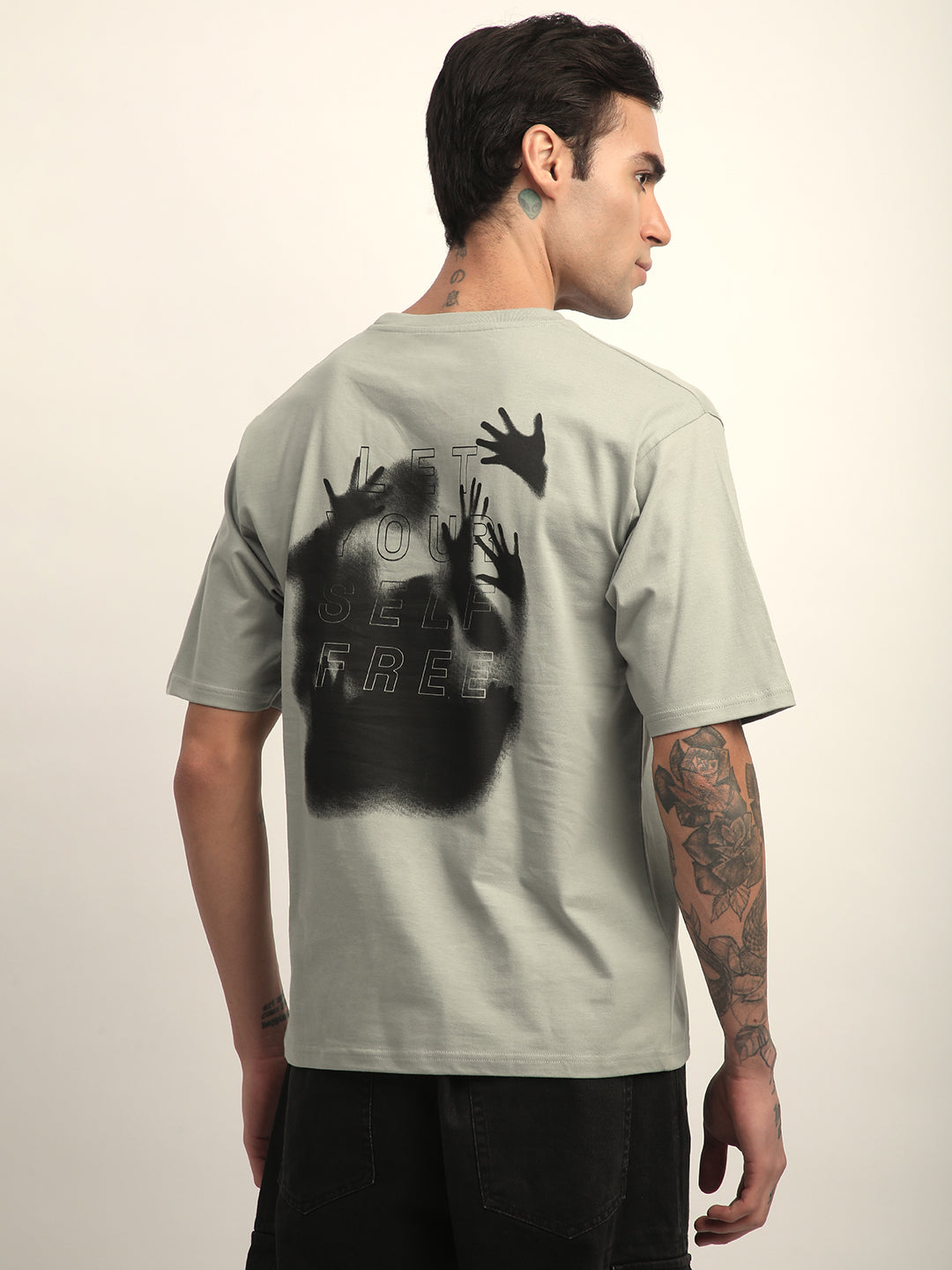 Mens Half Sleeve Round Neck Back Printed Oversized Fit Tshirts