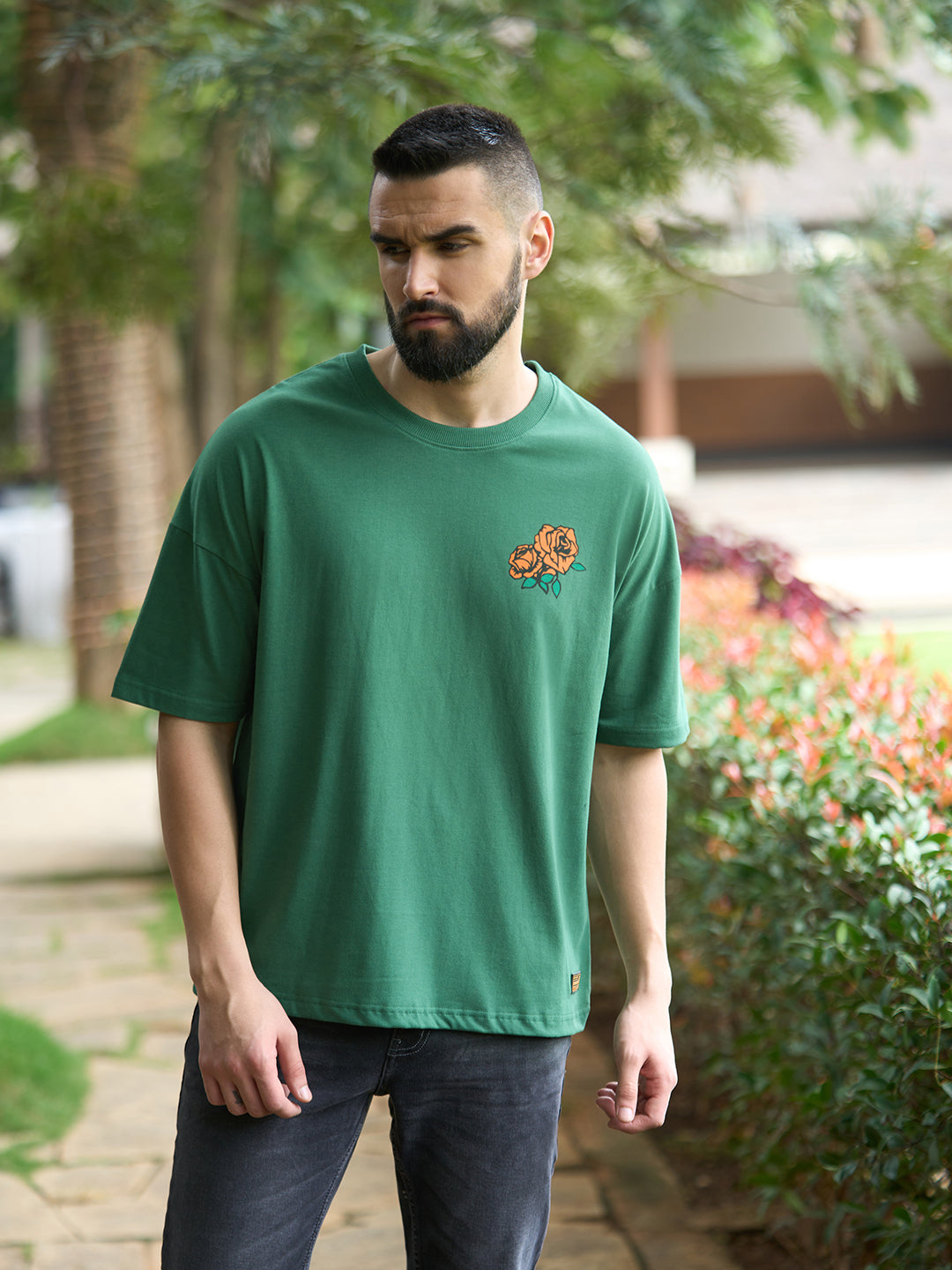 Mens Half Sleeve Drop Shoulder Printed Oversized Fit T-Shirts