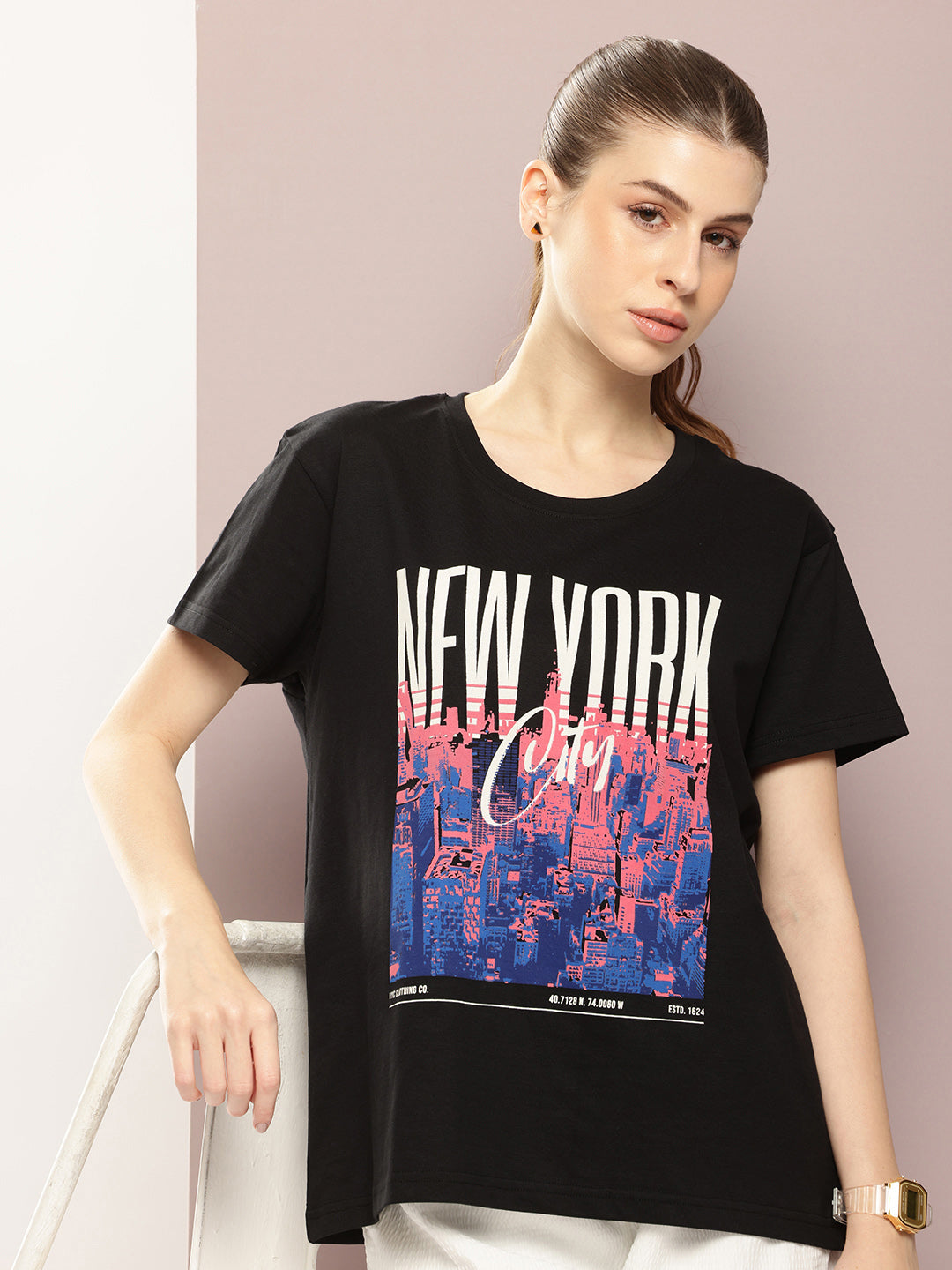 Womens Half Sleeve Round Neck Printed Boxy Fit Tshirts