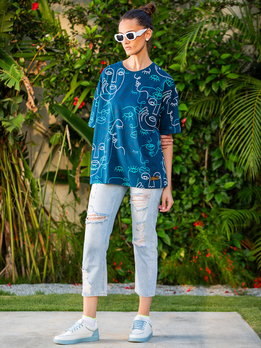 Womens Half Sleeve Drop Shoulder Printed Oversized Fit T-Shirts