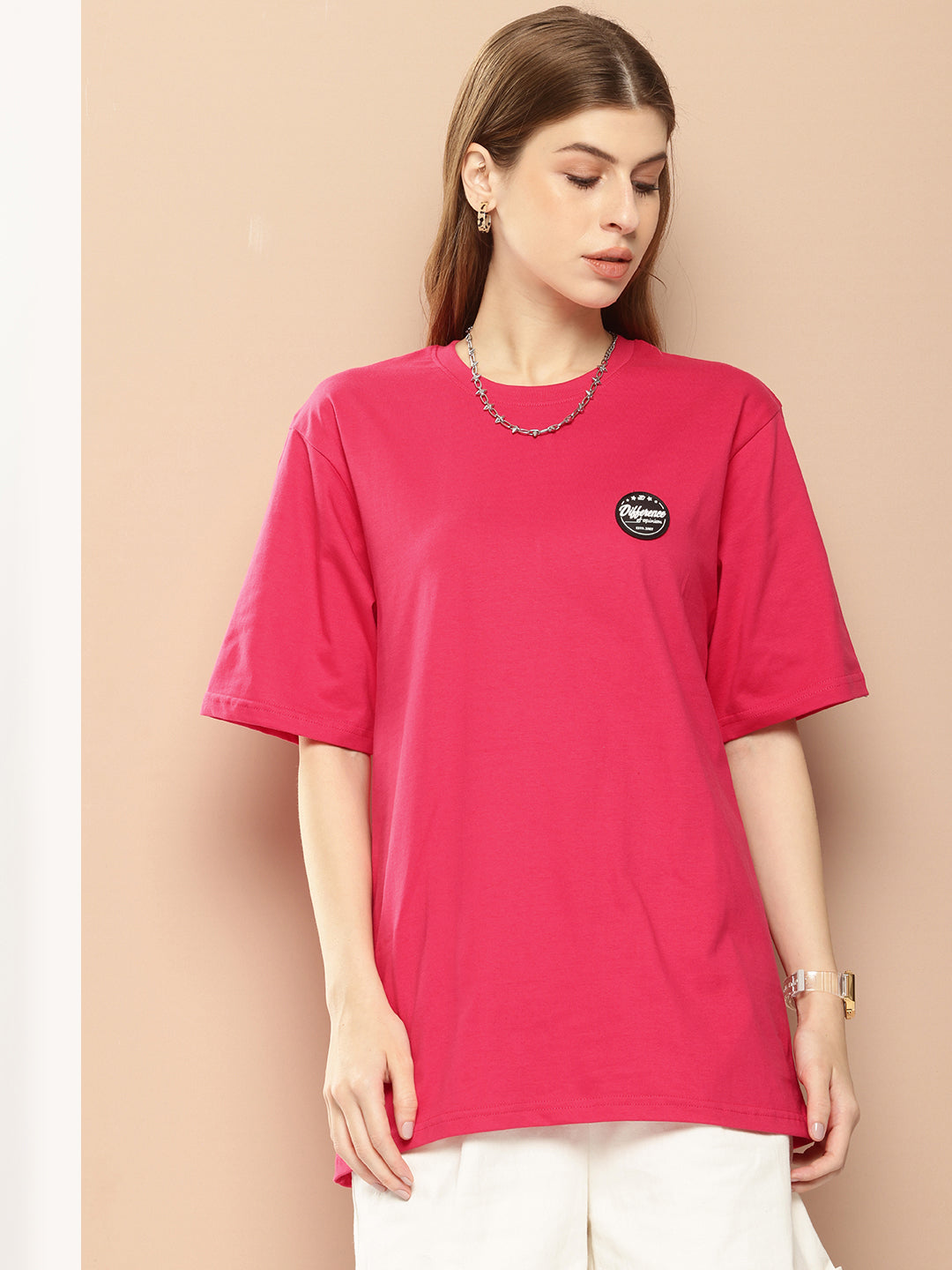 Womens Half Sleeve Round Neck Back Printed Oversized Fit Tshirts