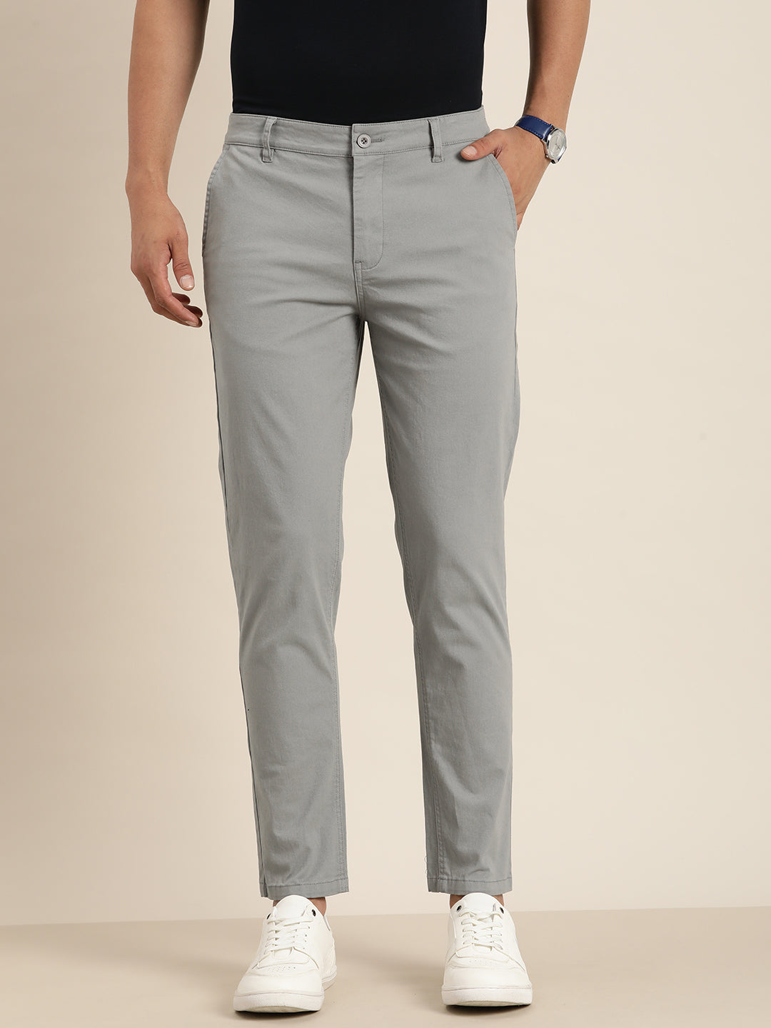 Men Solid Ankle-Length Chinos Trousers