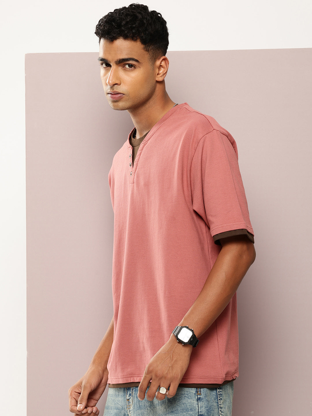 Mens Half Sleeve V-Neck Solid Oversized Fit Tshirts