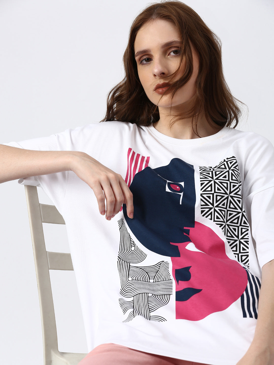 Womens Half Sleeve Drop Shoulder Printed Oversized Fit T-Shirts