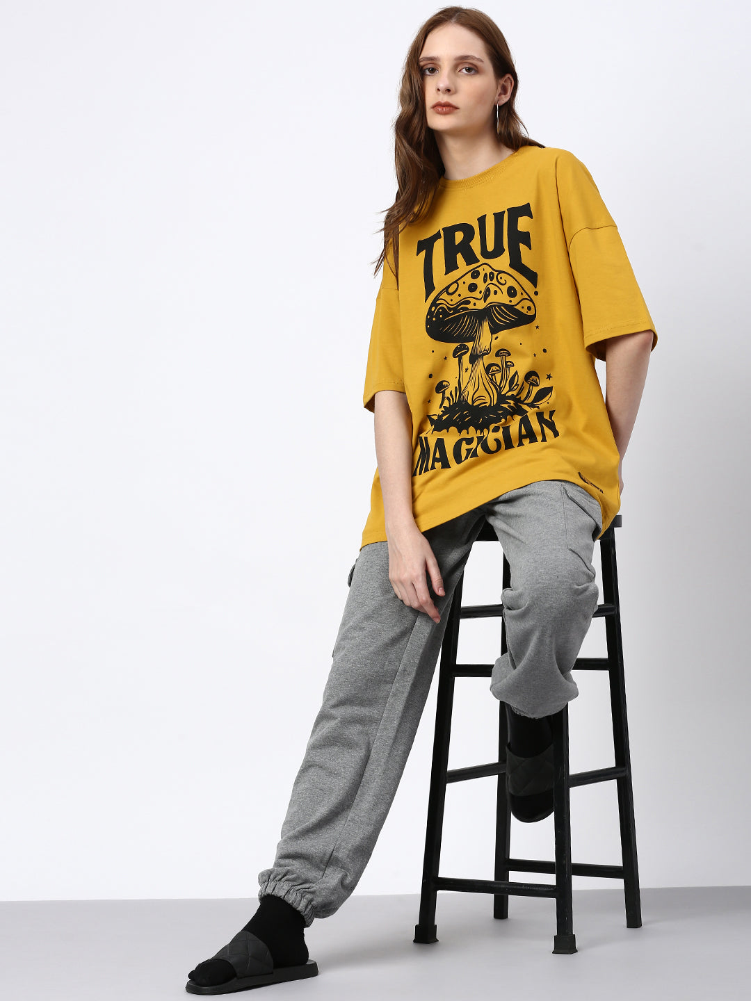 Womens Half Sleeve Drop Shoulder Printed Oversized Fit T-Shirts