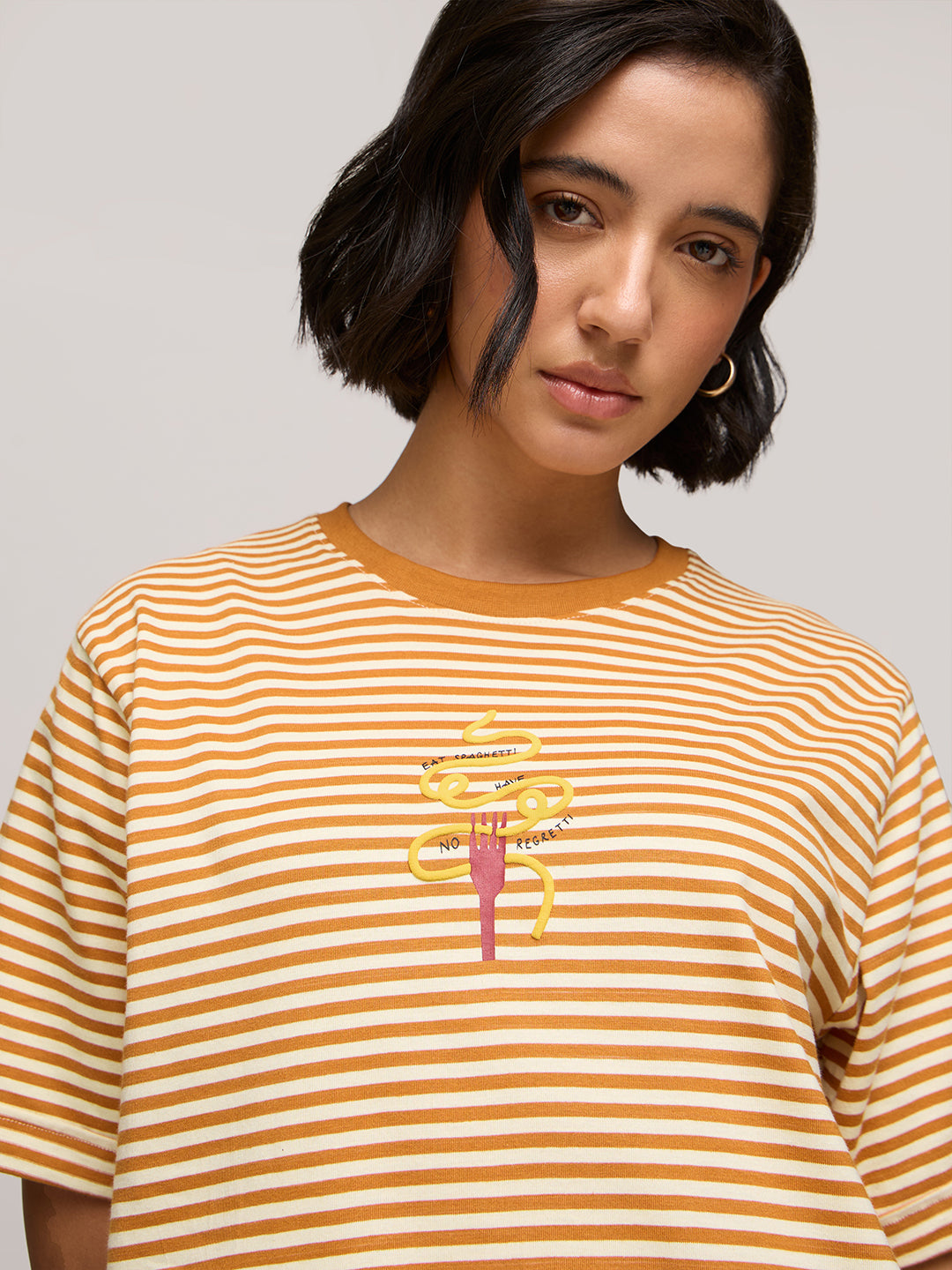 Womens Striped Oversized Fit Cotton T-Shirt