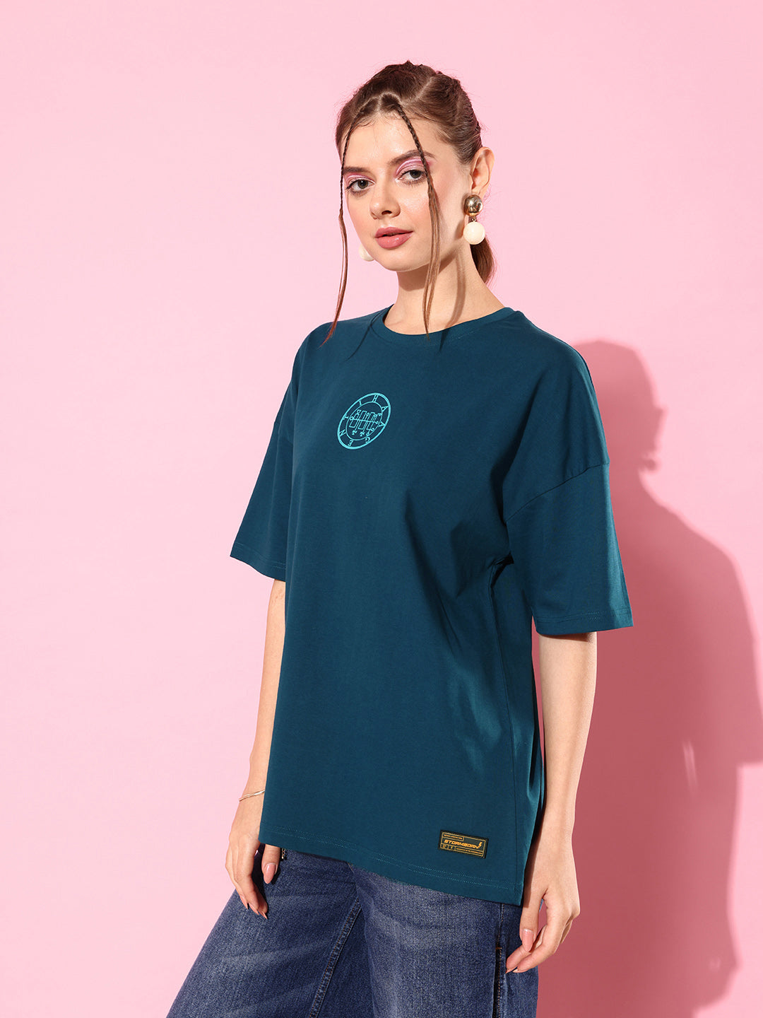 Womens Half Sleeve Drop Shoulder Printed Oversized Fit T-Shirts