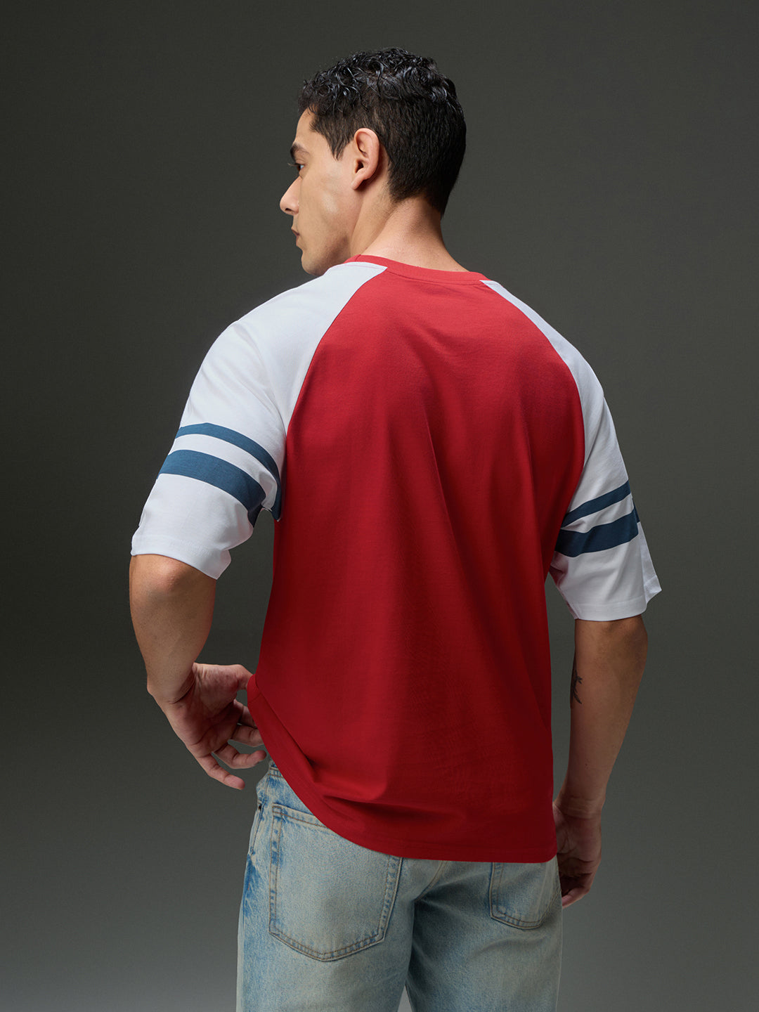 Mens Round Neck Raglan Sleeve Printed Oversized Fit Tshirt